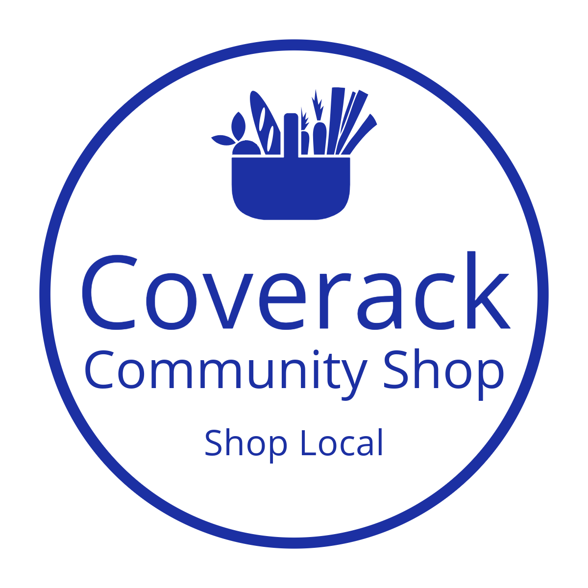 Coverack Community Shop Site logo in blue